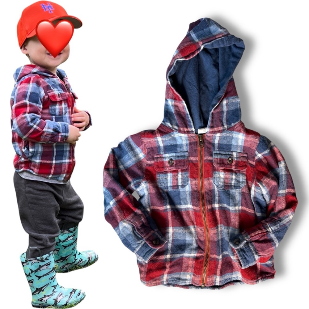 Tucker & Tate Jacket Plaid Zip Hooded Lined Cotton 24M Blue Red